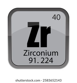 Zirconium element icon. Atomic number 40. Zr chemical symbol. Vector periodic block.