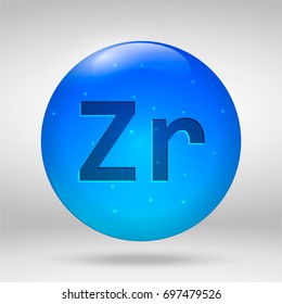 Zirconium - element of the periodic table. Vector 3D glossy drop pill capsule icon