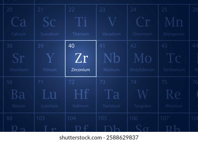 Zirconium highlighted element in periodic table with glowing effect