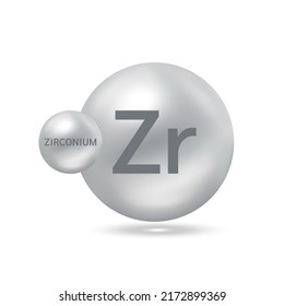 Zirconium molecule models silver. Ecology and biochemistry concept. Isolated spheres on white background. 3D Vector Illustration.