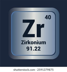 Zirkonium Zr icon. Number seventy two. Mass 91.22 detail. Vector