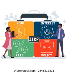 ZIRP - acrônimo de política de taxa de juro zero. plano de fundo do conceito de negócios. conceito de ilustração vetorial com palavras-chave e ícones. ilustração com ícones para banner da Web, folheto, página inicial