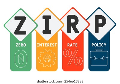 ZIRP - zero interest rate policy acronym. business concept background. vector illustration concept with keywords and icons. lettering illustration with icons for web banner, flyer, landing pag