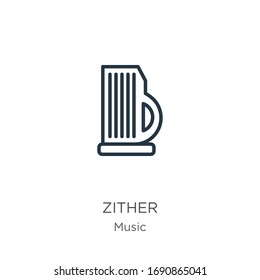 Zither icon. Thin linear zither outline icon isolated on white background from music collection. Line vector sign, symbol for web and mobile