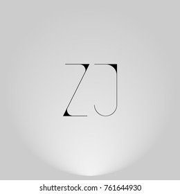 ZJ Black thin minimalist LOGO Design with Highlight on Gray background.