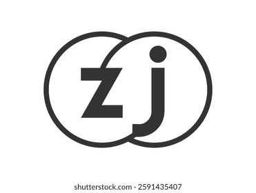 ZJ business company emblem with outline rounds and letters z j. Logo template of two merged circles for brand identity, logotype. Vector Infinity symbol  and technology sign.