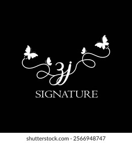 ZJ Handwritten initial letter, ZJ simple signature vector logo with butterfly shape variation, beauty, photography letter logo design. Z J