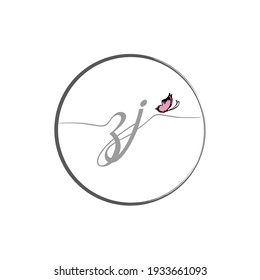ZJ initial letter handwriting logo design with butterfly