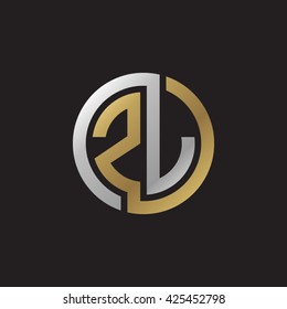 ZJ initial letters looping linked circle elegant logo golden silver black background