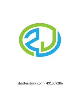ZJ initial letters looping linked ellipse logo blue green