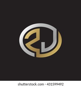 ZJ initial letters looping linked ellipse elegant logo golden silver black background