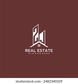 ZJ initial monogram building and roof logo for real estate