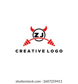 ZJ initial monogram for fitnes or gym logo with devil style design