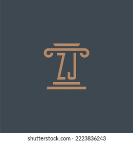 Monograma inicial de ZJ para el logo de la firma de abogados con diseño de hitos
