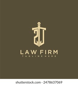ZJ initial monogram for lawfirm logo with sword style image