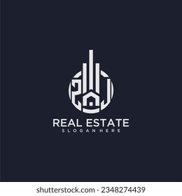 ZJ initial monogram logo for real estate with creative circle design vector