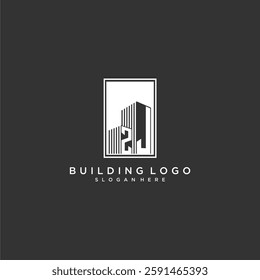 ZJ initial monogram real estate logo with building creative square style design