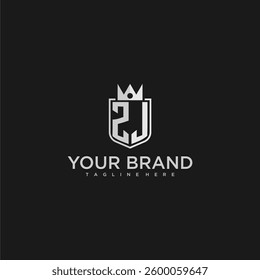 ZJ initial monogram shield and crown vector image