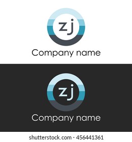 ZJ letter circle shape icon logo white blue