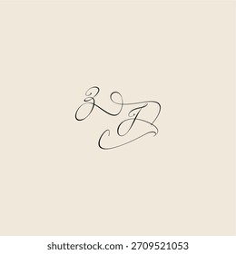 Letra ZJ design real inicial estilo minimalista curva monograma elegante conceito logotipo