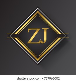 ZJ Letter logo in a square shape gold and silver colored geometric ornaments.