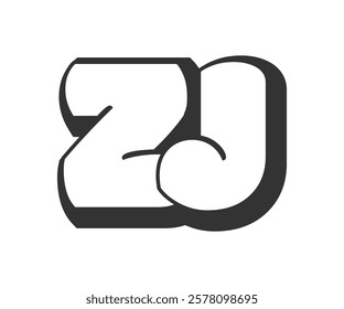 ZJ logo, bubble comic lettering, rounded in graffiti style black and white silhouette. Trendy preschool Z and J letter text for festival party, personal initials, children funky print and web. 