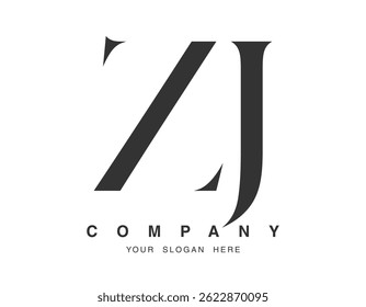 Projeto do logotipo ZJ. Estilo de fonte das letras iniciais z e j serif. Tipografia clássica do nome da empresa. Logotipo ou identidade da moda. Ilustração vetorial.
