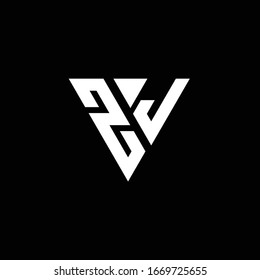 ZJ Logo letter monogram with triangle shape design template isolated on black background
