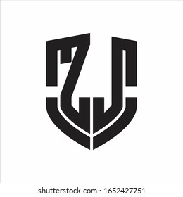 ZJ Logo monogram with emblem shield shape design isolated on white background