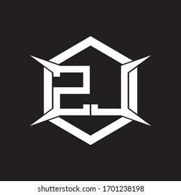 Monograma de logotipo ZJ con hexágono y plantilla de diseño de forma de cuatro ejes