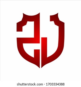 ZJ Logo Shield style Monogram design template with red colors on white background