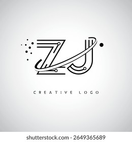 Logotipo de Monograma de Órbita ZJ - Marca de Letra Mínima Futurista com Linha de Arte Circular, Pontos Inspirados na Tecnologia e Conceito de Movimento Espacial para Identidade de Marca Moderna