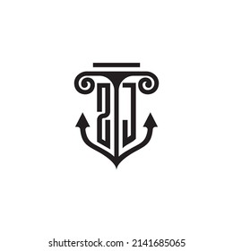 ZJ pillar and anchor combination concept logo in high quality design