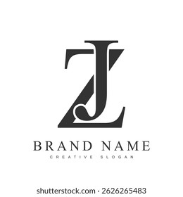 Modelo de logotipo da moda ZJ. Estilo de fonte clássico das letras iniciais z e j. Logotipo criativo do nome ou da identidade da empresa. Ilustração vetorial.