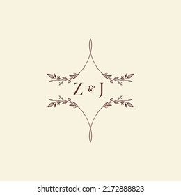 Cartas iniciales del logotipo de la boda ZJ en un diseño profesional de alta calidad que se imprimirán en cualquier medio impreso