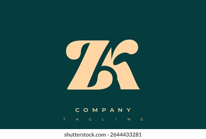 ZK Creative Abstract Typography Design de logotipo. Logotipo elegante que combina tipografia arrojada e formas criativas, ideal para soluções de marca e identidade.