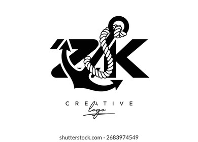 ZK Creative Monogram Latte Logo mit Anker und Seildesign