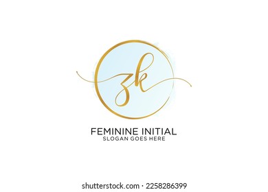 ZK handwriting logo with circle template vector signature, wedding, fashion, floral and botanical with creative template.