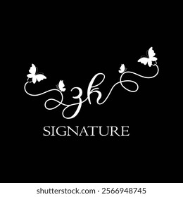 ZK Handwritten initial letter, ZK simple signature vector logo with butterfly shape variation, beauty, photography letter logo design. Z K