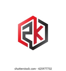 ZK initial letters looping linked hexagon logo red black