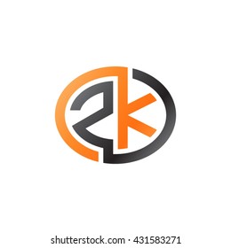 ZK initial letters looping linked ellipse logo orange black