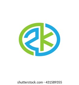 ZK initial letters looping linked ellipse logo blue green