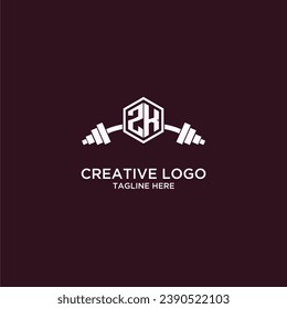 Monograma inicial de ZK para equipos o logotipo de gimnasio con diseño de escudo creativo y barbacoa