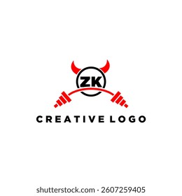 ZK initial monogram for fitnes or gym logo with devil style design