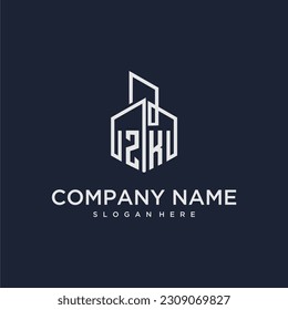 ZK initial monogram logo for real estate with building style
