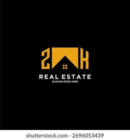 ZK initial monogram logo for real estate with creative home design