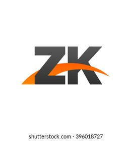 ZK initial overlapping swoosh letter logo black orange