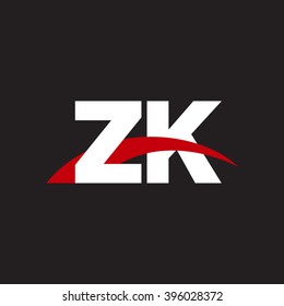 ZK initial overlapping swoosh letter logo white red black background
