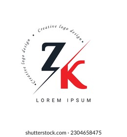 Diseño del logotipo de la carta ZK con un corte creativo. Diseño de logotipo creativo