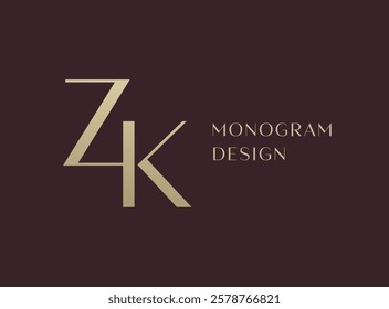 ZK letter logo icon design. Classic style luxury initials monogram.